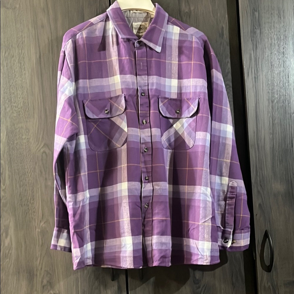 FLASH SALE! vintage Saugatuck Dry Goods purple plaid flannel shirt in size XL